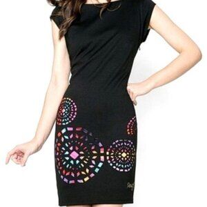 Desigual Olimpic black midi short knitted dress cutout design